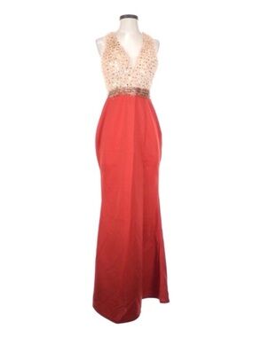 HUA ~ Red and Gold Gown w/Striking Sequin Sparkle and Beaded Waistline size XL